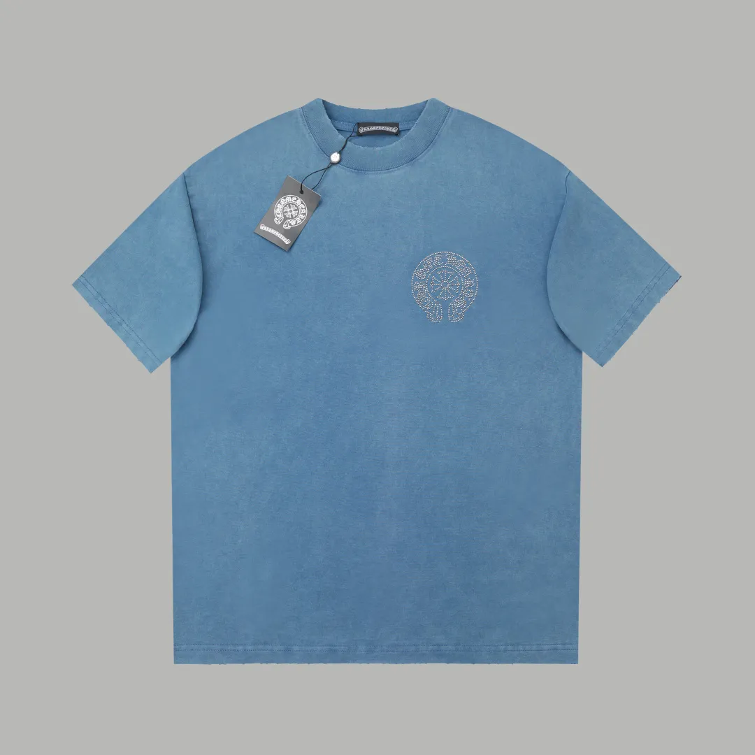🅿️230 ✨CH✨🆕25SS spring and summer new style ✝Fresh rhinestone short sleeves Light luxury essential item for daily commuting for men and women Correct version Welcome to compare Detailed features · 280g 100% pure cotton double yarn jersey fabric · Custom dyed in the same vat, special thickened 32 count double-ply 1X1 thread · Imported Australian pearlescent diamonds✝patterns➕hardware nuts are stamped at high temperature. Ready-made garments are dyed, then faded, fried snowflakes and frayed, then washed to make them look old. General washing improves the effect · Double-needle stitching and seam-crossing process · Original main mark washed tag brand moisture-proof paper packaging Color: black/gray/orange/blue Size: S/M/L/XL